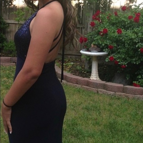 X by Xscape Navy Blue with Sequins Prom Dress. - Picture 5 of 6